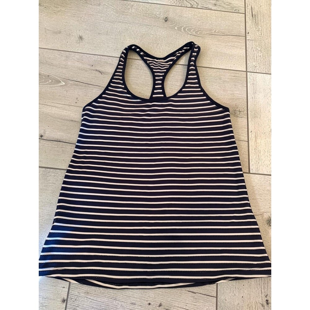 Lorna Jane Racerback Athletic Tank Top Navy & White Stripe Size Medium